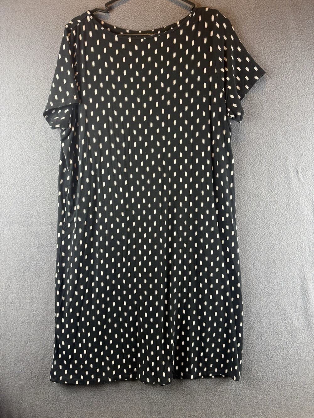 J. Jill Wearever Collection Black & Cream Jersey Knit Short Sleeve Shift Dress L
